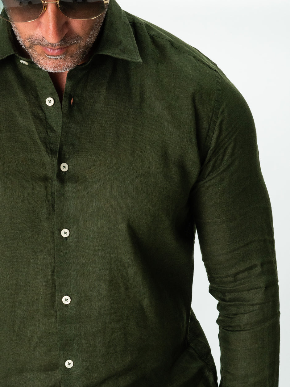 Camasa Verde Kaki In Natural Tessitura Monti Bărbați De Vara BMan855 (8)