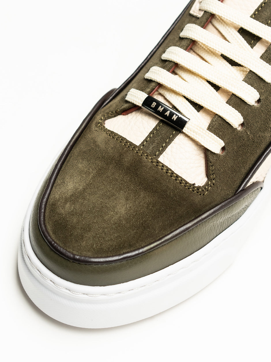 Pantofi Casual Barbati Sneakers Verde & Crem Din Piele Naturala Flother Bman0407 (3)