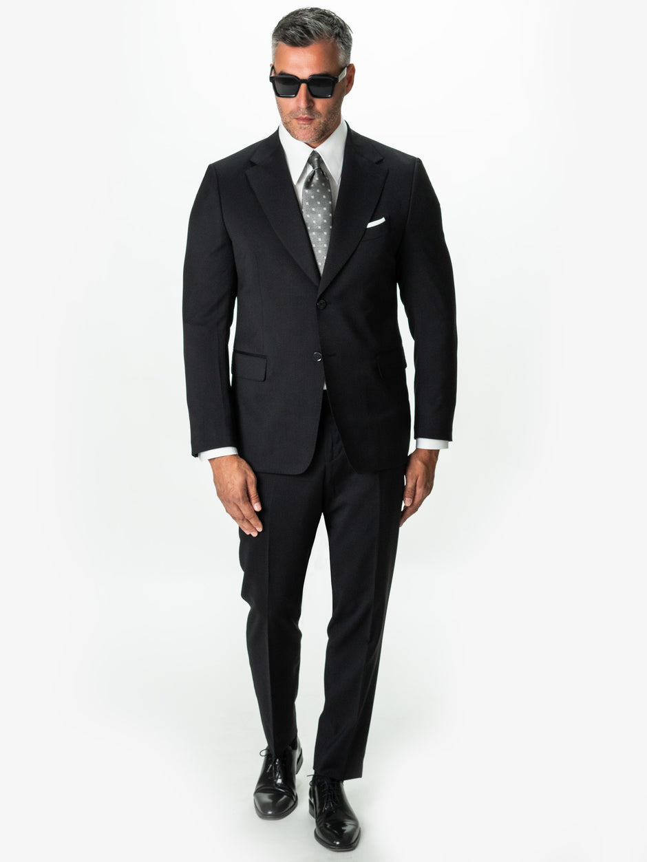 Costum Elegant Negru Mat Barbati Lana Lanificio Cerruti Super110 BMan0002 (4)