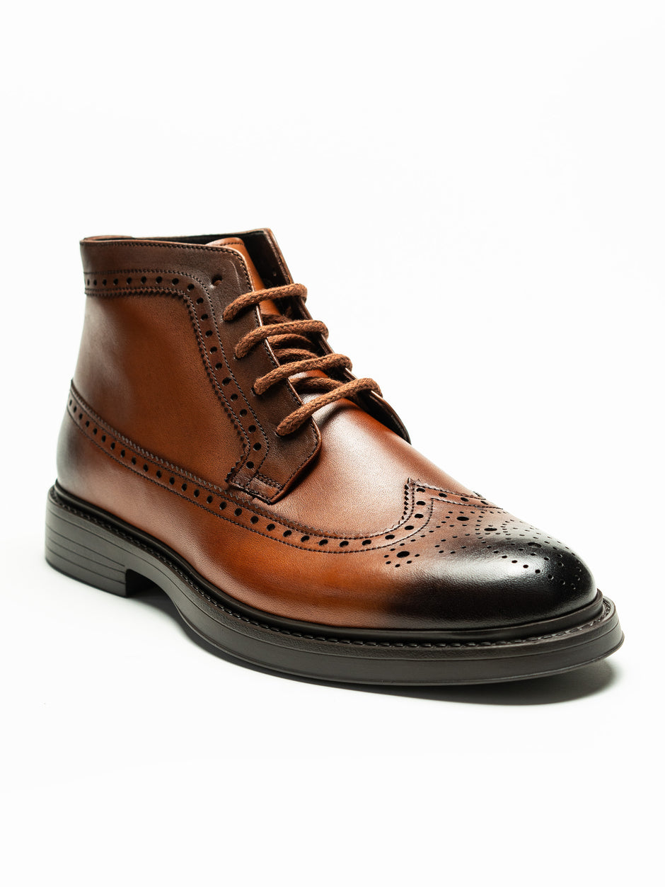Ghete Maro Deschis Barbati Din 100% Piele Naturală Vițel Captusite Cu Blana Design Brogue Bman100 (3)