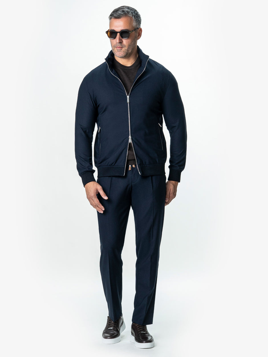Tracksuit Premium Barbati Bleumarin din Lana cu Gluga Ascunsa BMan0004 (1)