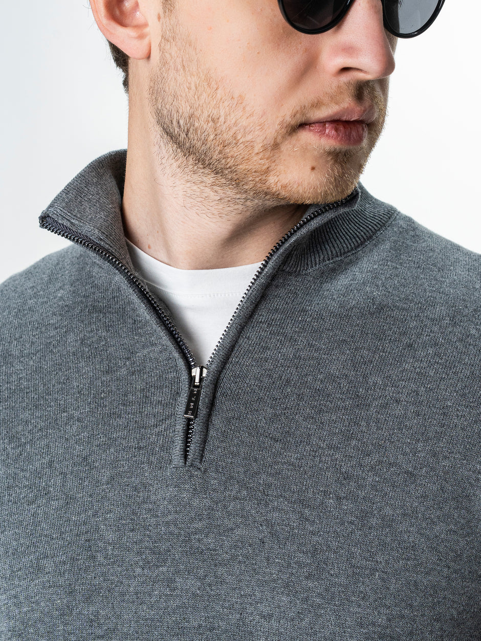 Pulover Cu Fermoar Office Barbati Gri Inchis Bumbac Levent Cottone BMan0001 (6)