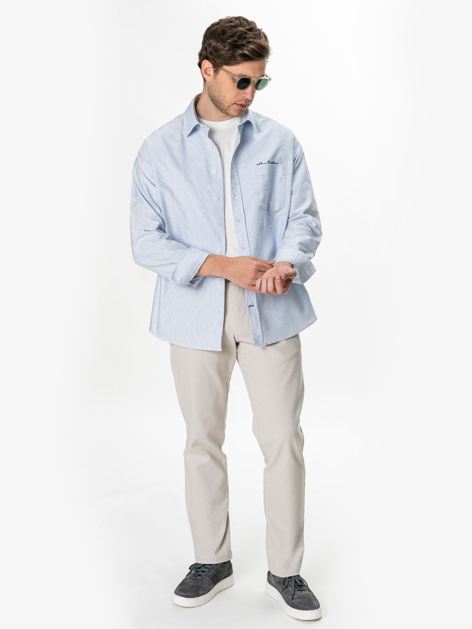 Camasa Alba cu Dungi Bleu Barbati Oversized Fit 100% Bumbac BMan0500 (4)