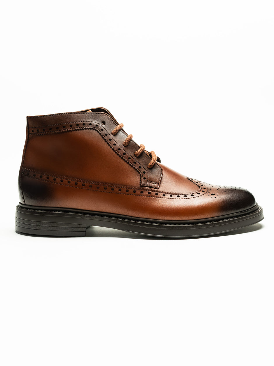 Ghete Maro Deschis Barbati Din 100% Piele Naturală Vițel Captusite Cu Blana Design Brogue Bman100 (4)