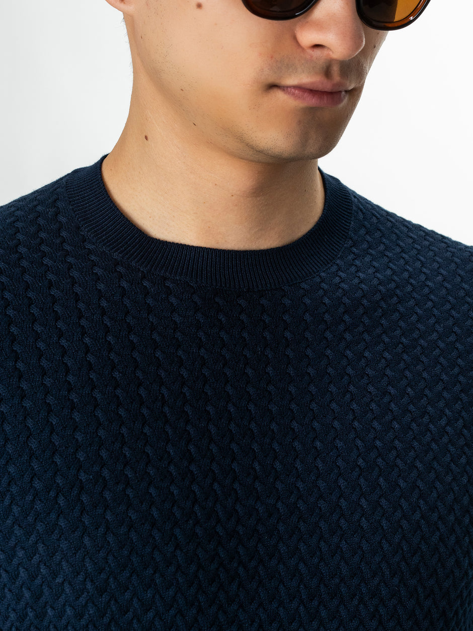 Pulover Barbati Bleumarin din Bumbac cu Model Impletit BMan0103 (3)