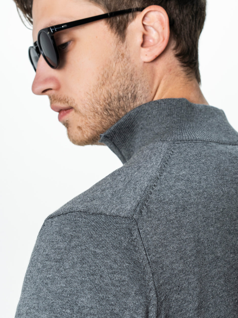 Pulover Cu Fermoar Office Barbati Gri Inchis Bumbac Levent Cottone BMan0001 (7)