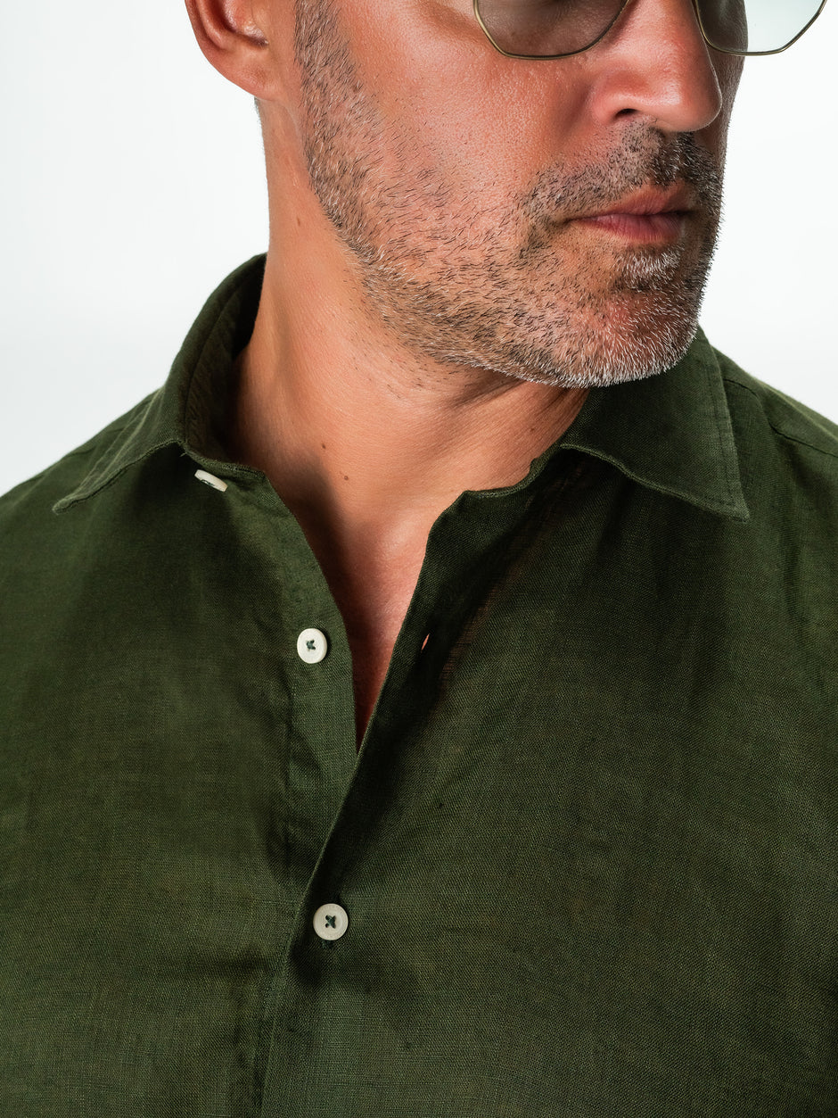 Camasa Verde Kaki In Natural Tessitura Monti Bărbați De Vara BMan855 (2)