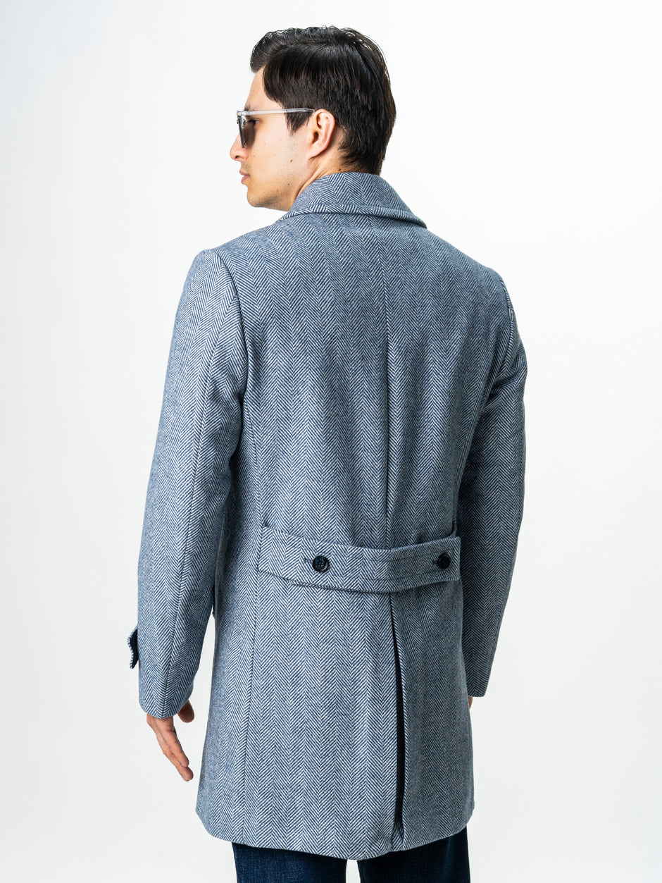Palton Barbati La Doua Randuri Herringbone Din Lana Bleu BMan0007 (9)