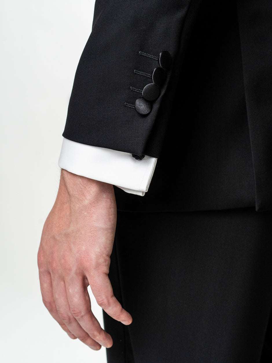 Costum Barbati Negru de Ceremonie Doua Randuri 100% Lana Cerruti BMan383 (9)