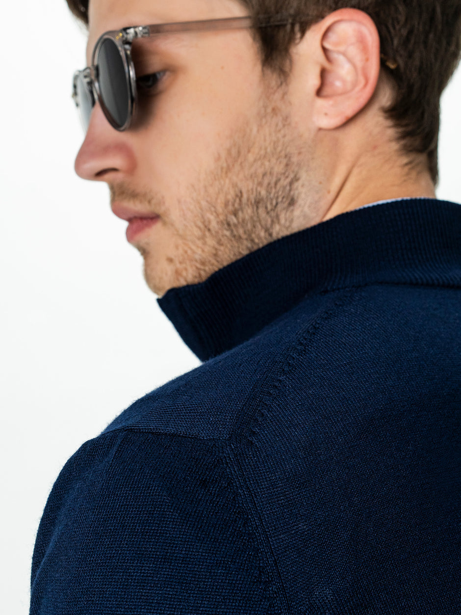 Pulover Cu Fermoar Office Barbati Bleumarin Din Lana Merinos Soft Falco BMan0003 (6)