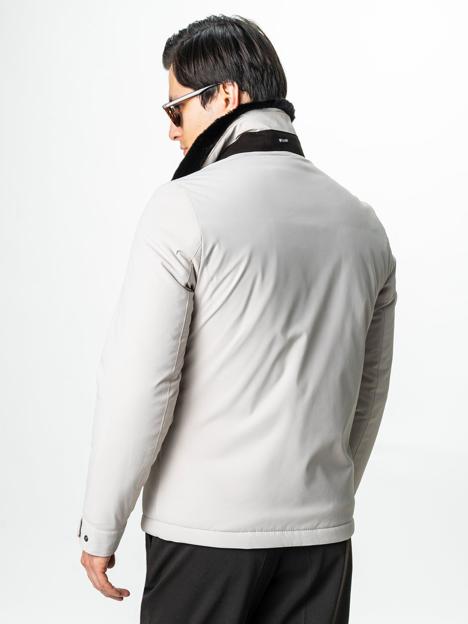 Geaca Barbati Iarna Crem Cu Guler Blana Naturala BMan0003 (8)