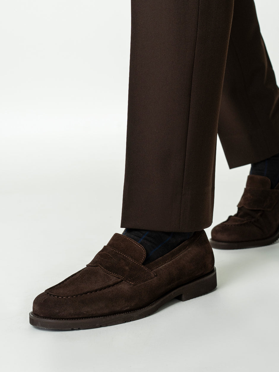 Pantaloni Eleganți Barbati Din Stofa Lana Confort Fit Maro Cafeniu BMan700 (3)