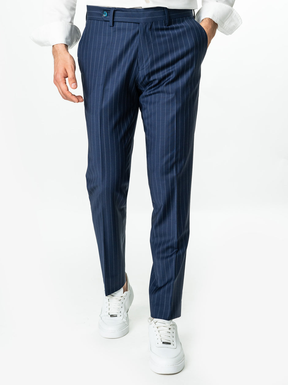 Pantaloni Barbati Albastru Dungi Stofa Lana Vitale Barberis BMan0008 (4)