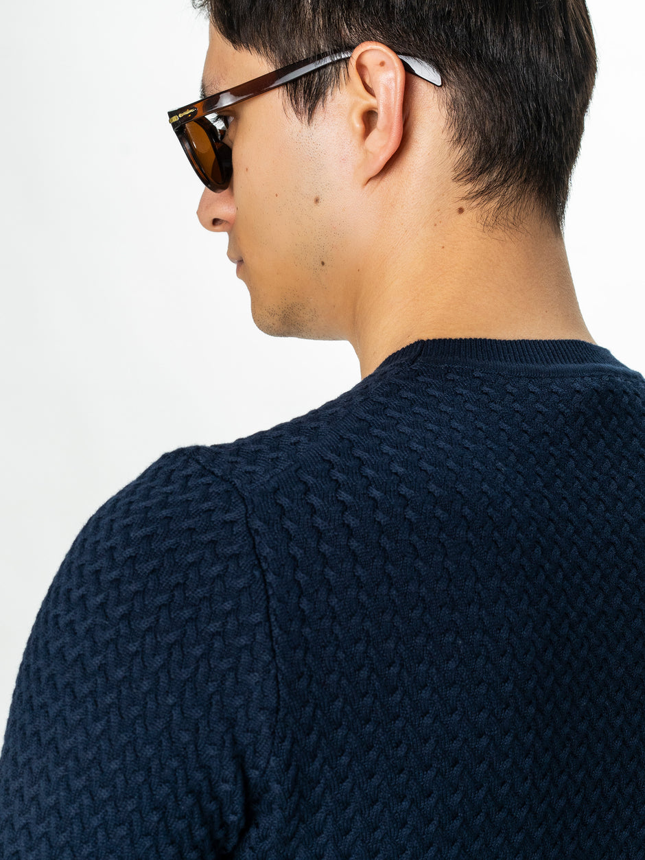Pulover Barbati Bleumarin din Bumbac cu Model Impletit BMan0103 (5)