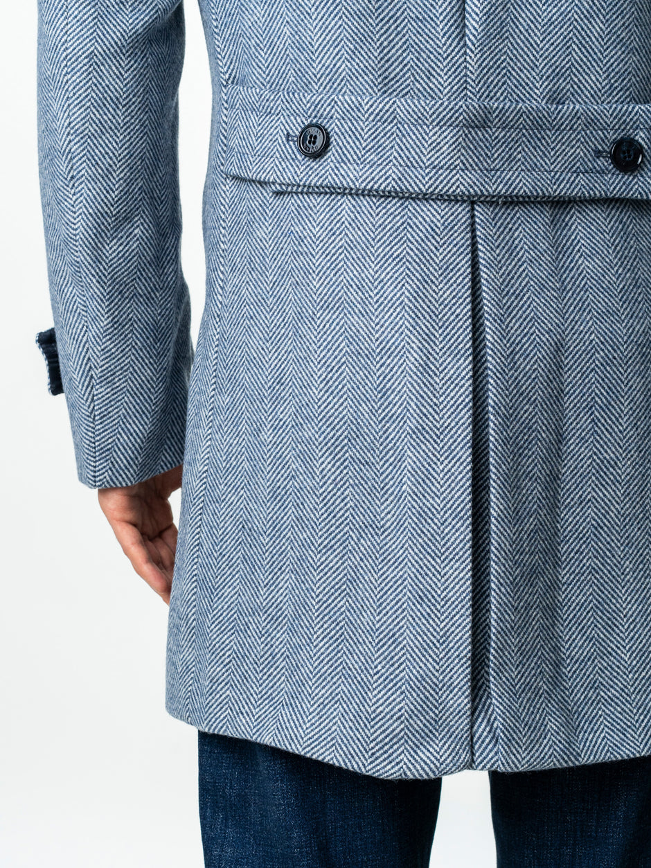 Palton Barbati La Doua Randuri Herringbone Din Lana Bleu BMan0007 (3)