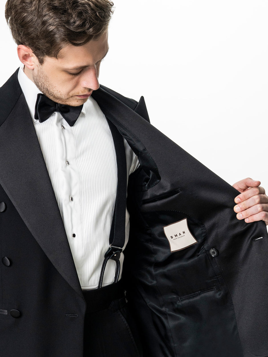 Costum Barbati Negru de Ceremonie Doua Randuri 100% Lana Cerruti BMan383 (8)
