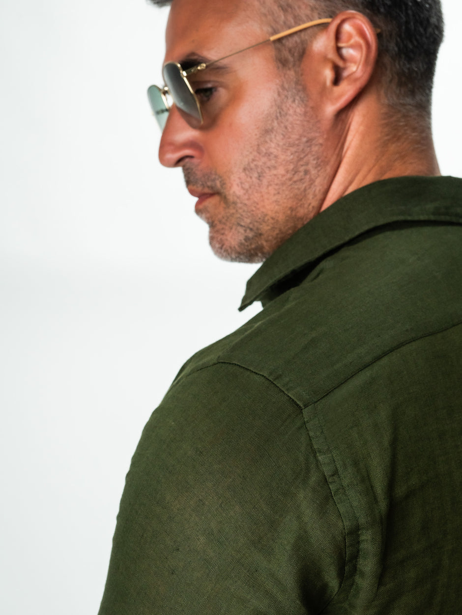 Camasa Verde Kaki In Natural Tessitura Monti Bărbați De Vara BMan855 (6)