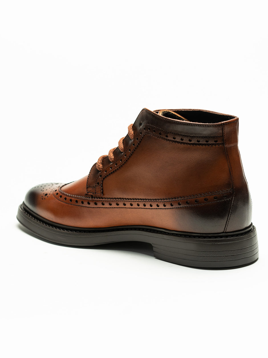 Ghete Maro Deschis Barbati Din 100% Piele Naturală Vițel Captusite Cu Blana Design Brogue Bman100 (5)