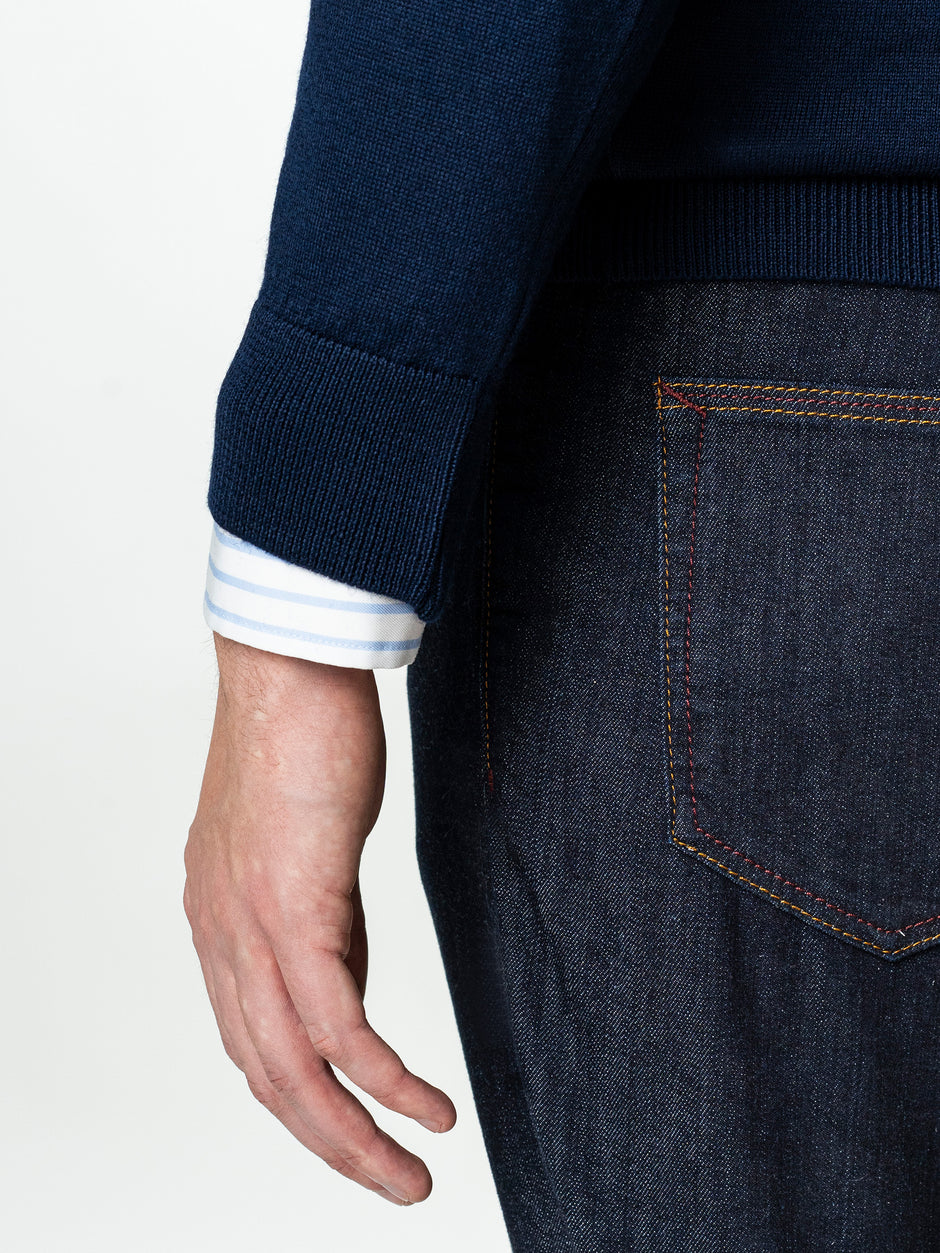 Pulover Cu Fermoar Office Barbati Bleumarin Din Lana Merinos Soft Falco BMan0003 (7)