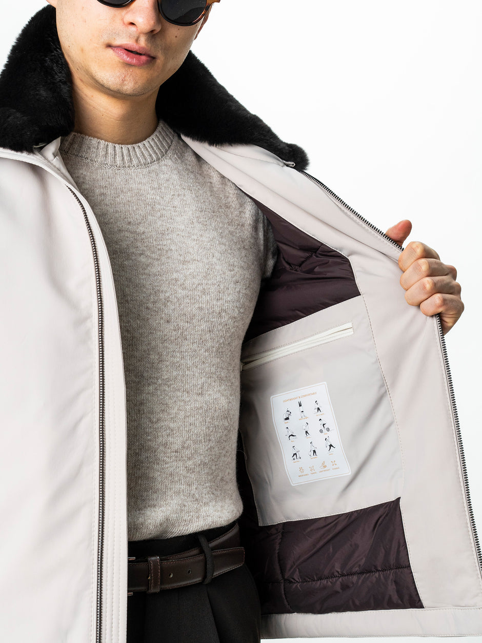 Geaca Barbati Iarna Crem Cu Guler Blana Naturala BMan0003 (5)