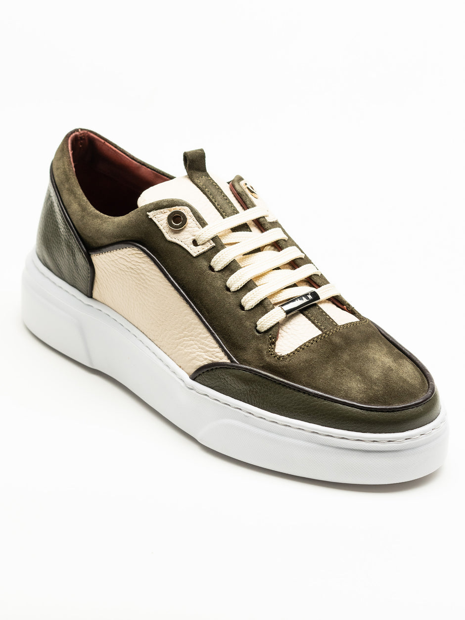 Pantofi Casual Barbati Sneakers Verde & Crem Din Piele Naturala Flother Bman0407 (5)
