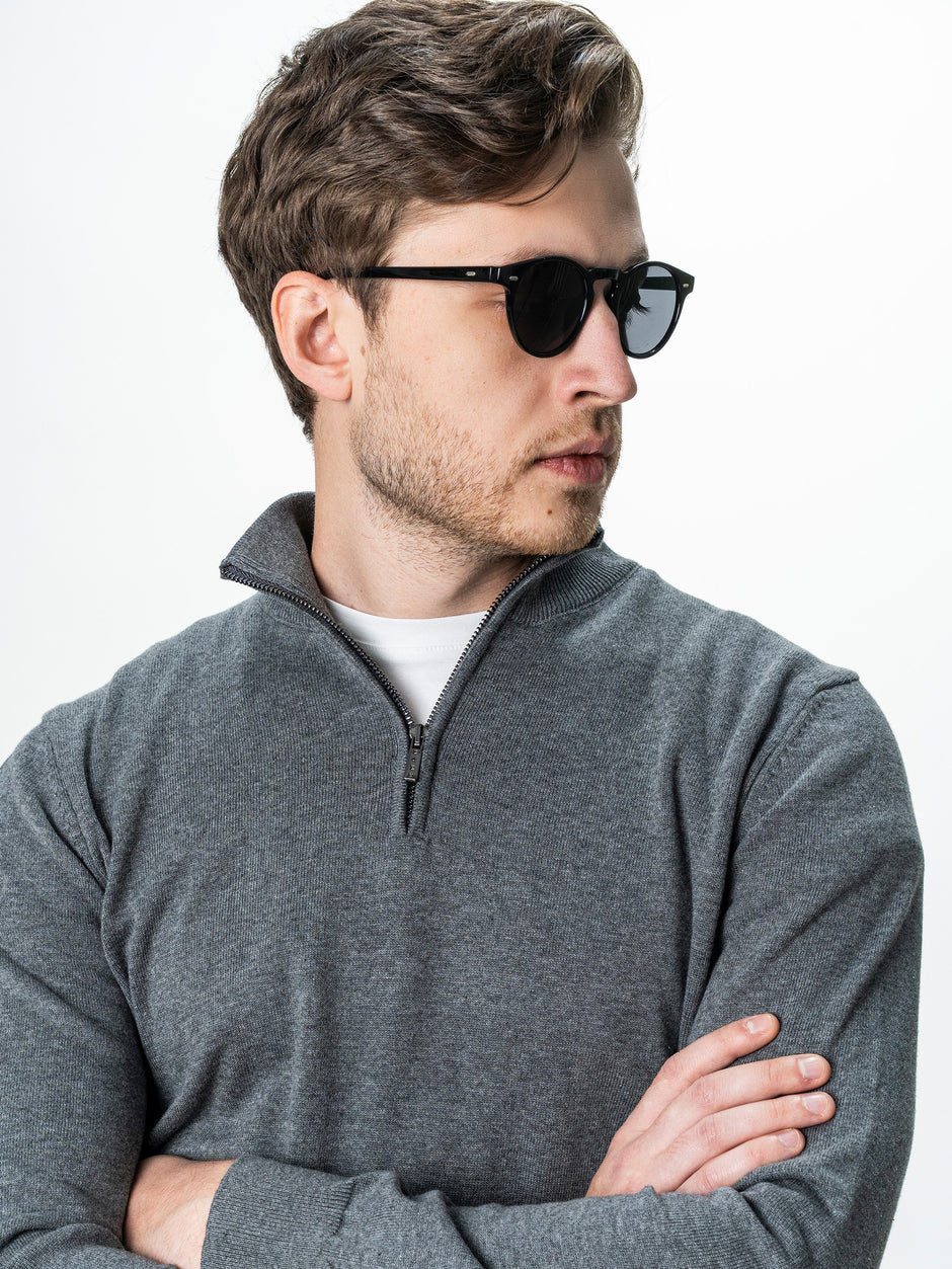 Pulover Cu Fermoar Office Barbati Gri Inchis Bumbac Levent Cottone BMan0001 (3)