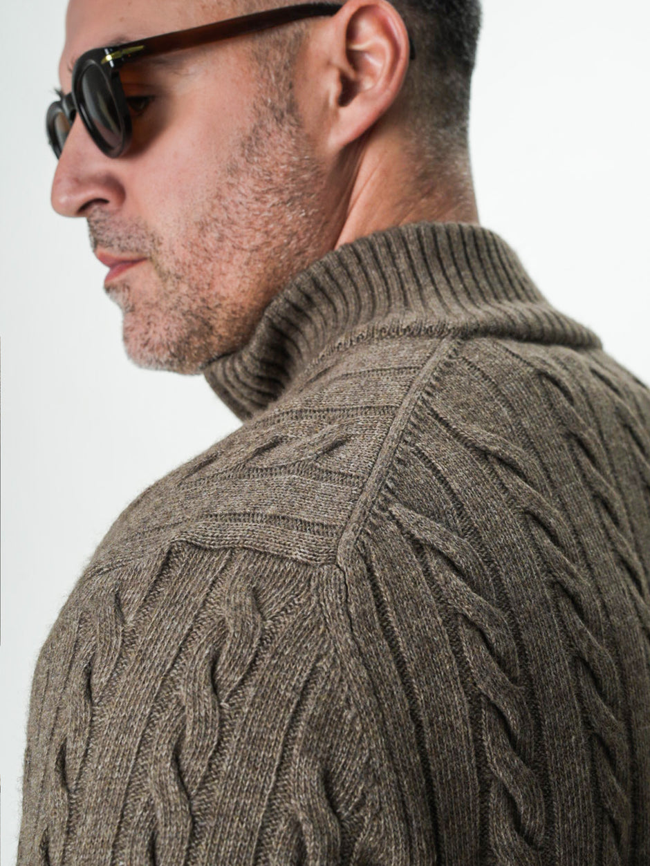 Pulover Barbati Torsade Maro Taupe Cu Fermoar 100% Lana Lambswool BMan0034 (6)