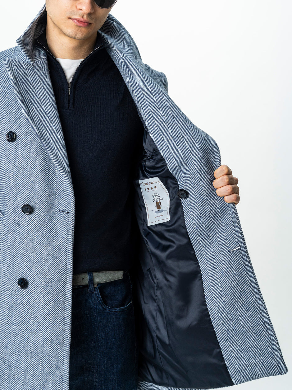 Palton Barbati La Doua Randuri Herringbone Din Lana Bleu BMan0007 (8)