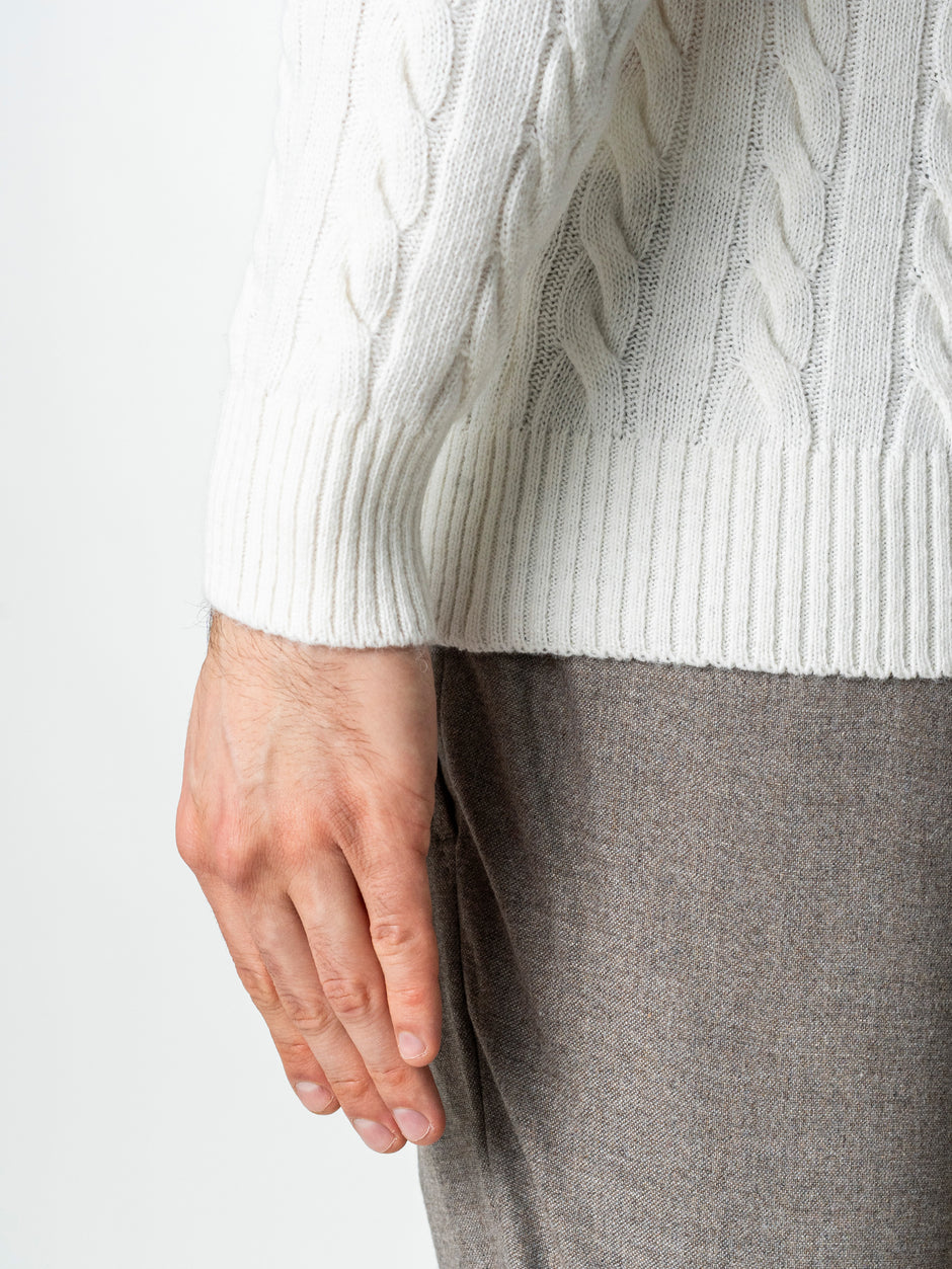 Pulover Barbati Torsade Alb Off White Cu Fermoar 100% Lana Lambswool BMan0034 (9)