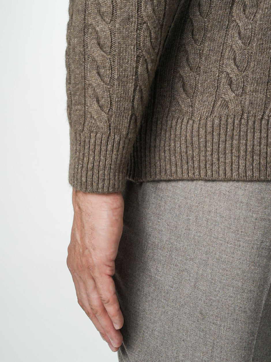 Pulover Barbati Torsade Maro Taupe Cu Fermoar 100% Lana Lambswool BMan0034 (9)