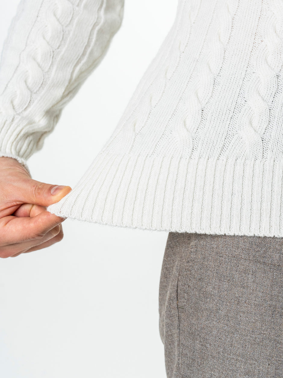 Pulover Barbati Torsade Alb Off White Cu Fermoar 100% Lana Lambswool BMan0034 (10)