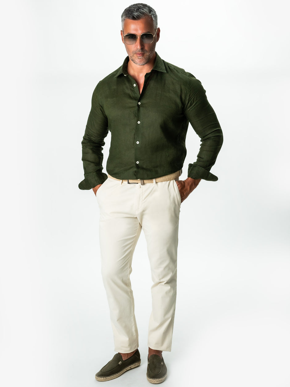 Camasa Verde Kaki In Natural Tessitura Monti Bărbați De Vara BMan855 (9)