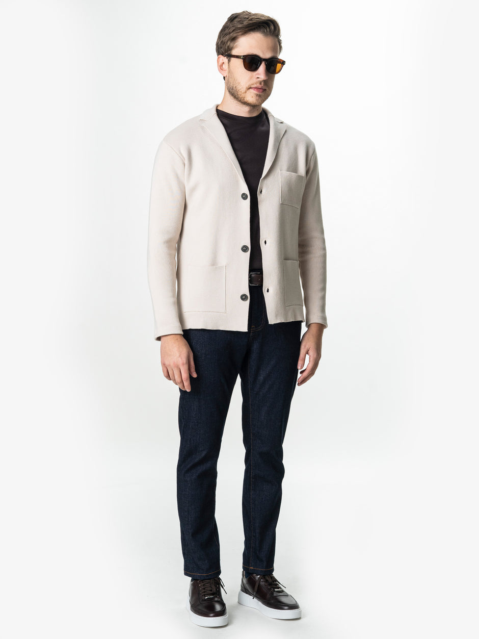 Pulover Cardigan Barbati Crem Cu Nasturi 100% Bumbac BMan0020 (2)