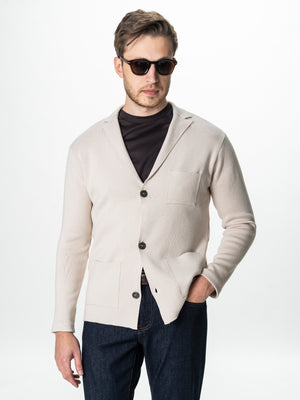 Pulover Cardigan Barbati Crem Cu Nasturi 100% Bumbac BMan0020