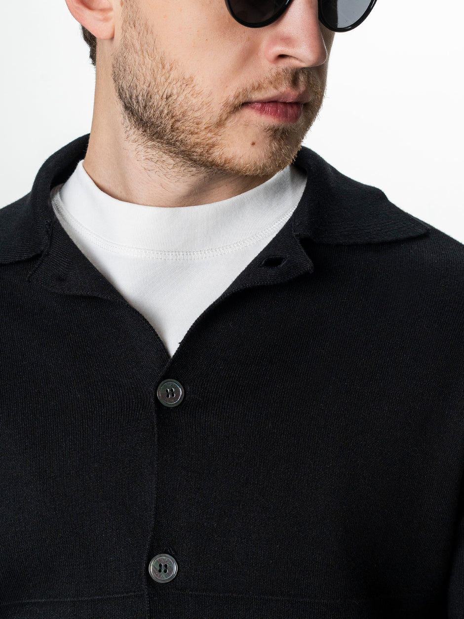 Pulover Bumbac Natural Barbati Negru Tip Jacheta Cu Nasturi BMan0022 (7)