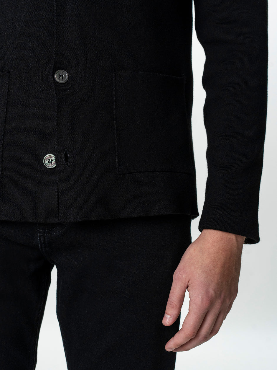 Pulover Bumbac Natural Barbati Negru Tip Jacheta Cu Nasturi BMan0022 (9)