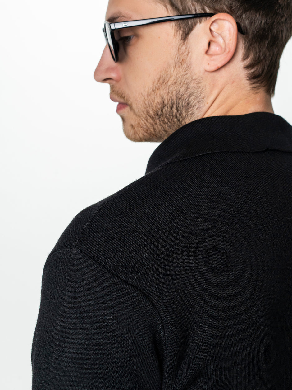 Pulover Bumbac Natural Barbati Negru Tip Jacheta Cu Nasturi BMan0022 (8)