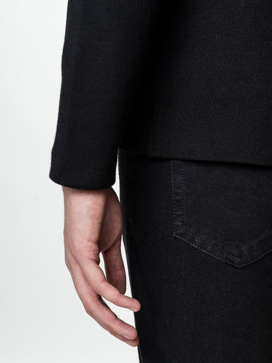 Pulover Bumbac Natural Barbati Negru Tip Jacheta Cu Nasturi BMan0022 (4)