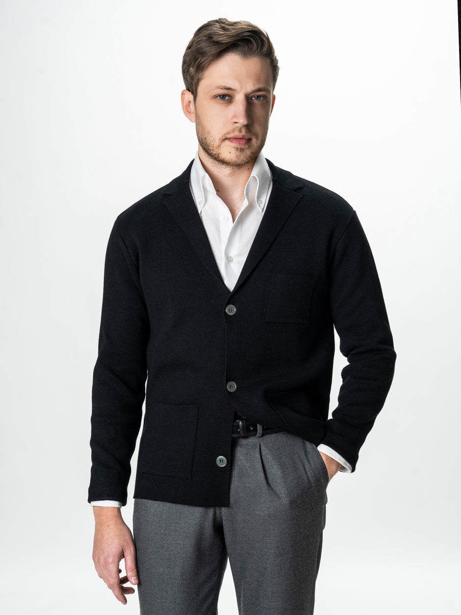 Pulover Cardigan Barbati Negru Cu Nasturi 100% Bumbac BMan0020 (2)