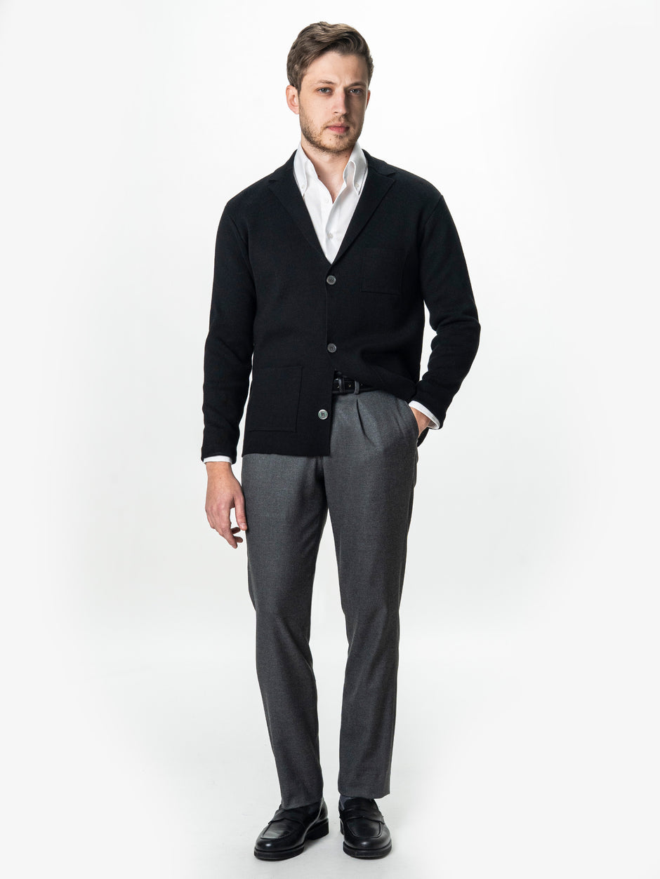 Pulover Cardigan Barbati Negru Cu Nasturi 100% Bumbac BMan0020 (5)