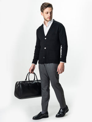 Pulover Cardigan Barbati Negru Cu Nasturi 100% Bumbac BMan0020