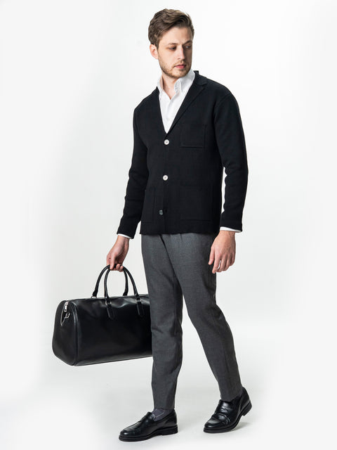 Pulover Cardigan Barbati Negru Cu Nasturi 100% Bumbac BMan0020