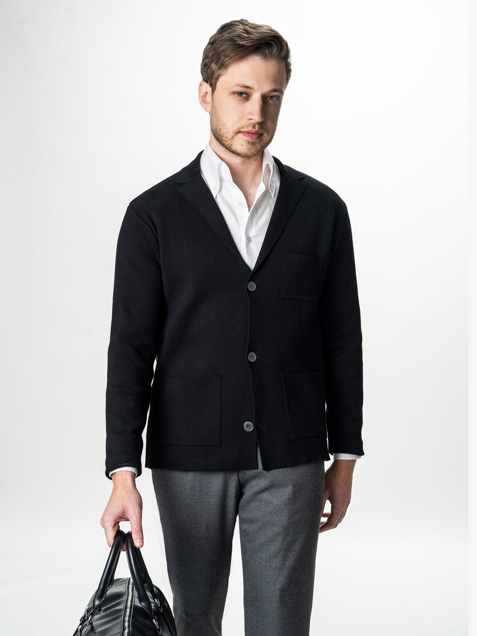 Pulover Cardigan Barbati Negru Cu Nasturi 100% Bumbac BMan0020 (4)