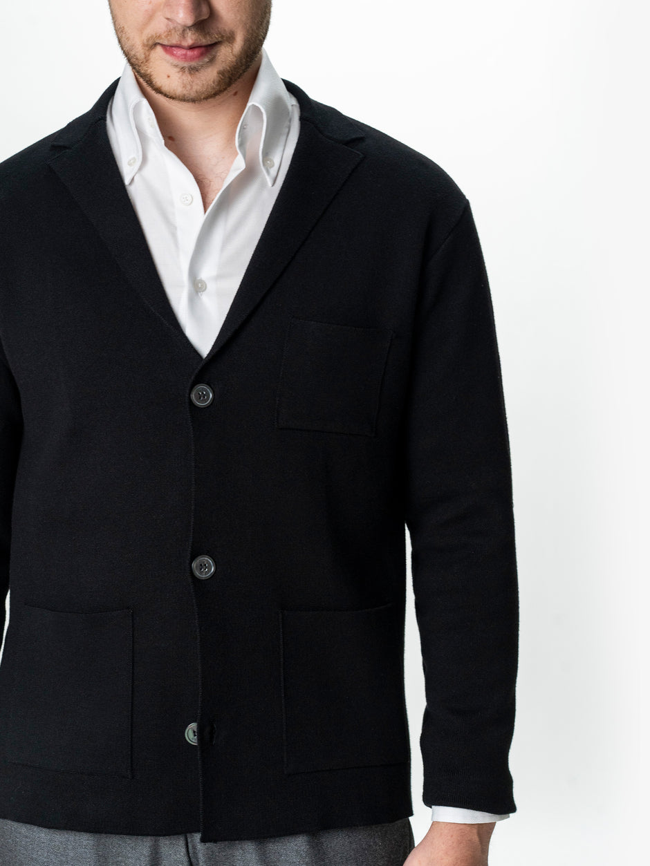 Pulover Cardigan Barbati Negru Cu Nasturi 100% Bumbac BMan0020 (3)