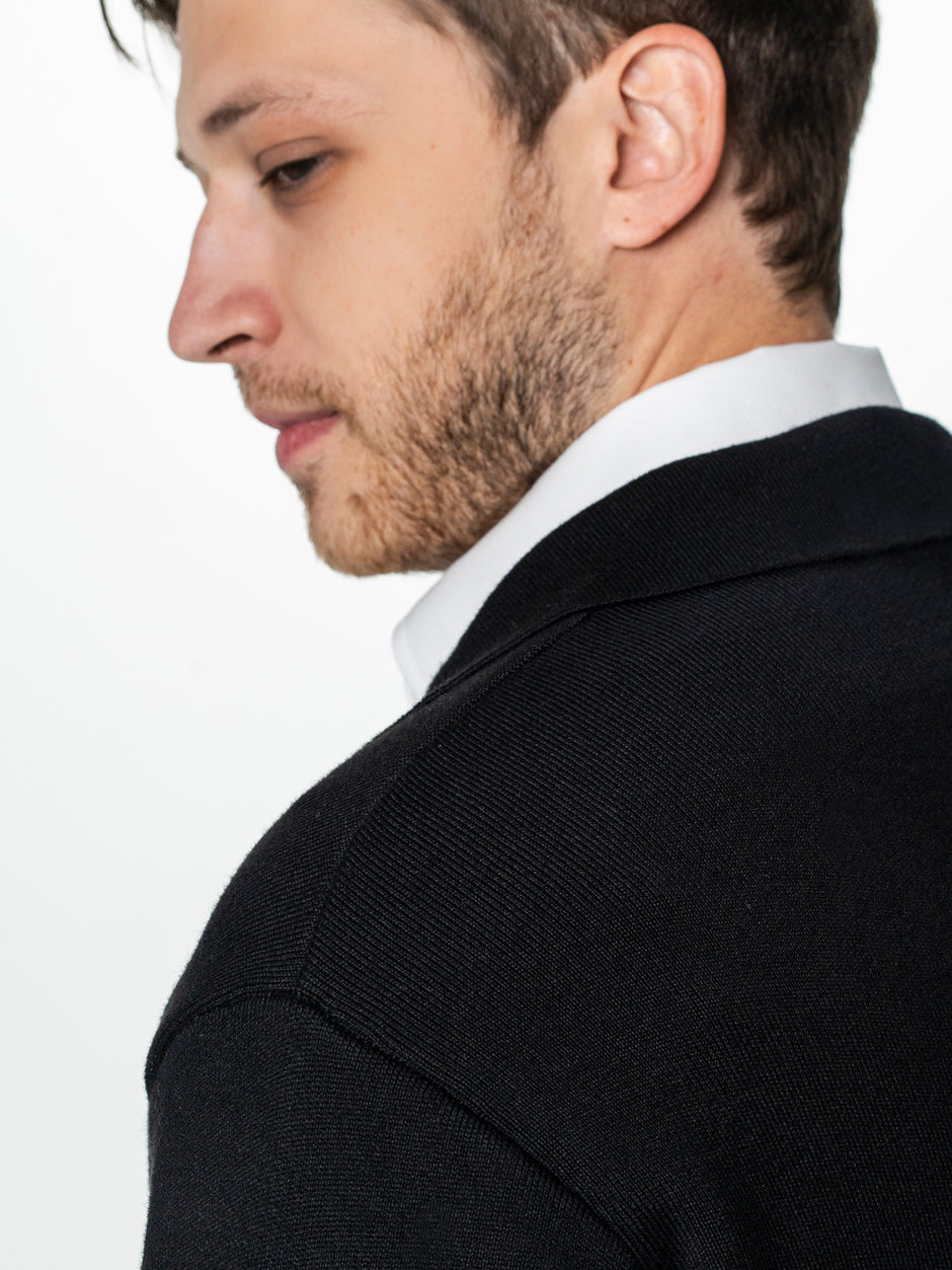 Pulover Cardigan Barbati Negru Cu Nasturi 100% Bumbac BMan0020 (8)