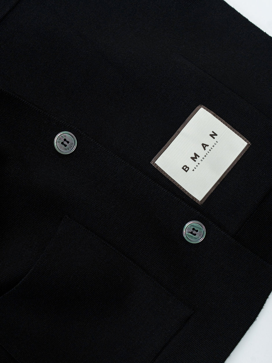 Pulover Cardigan Barbati Negru Cu Nasturi 100% Bumbac BMan0020 (10)