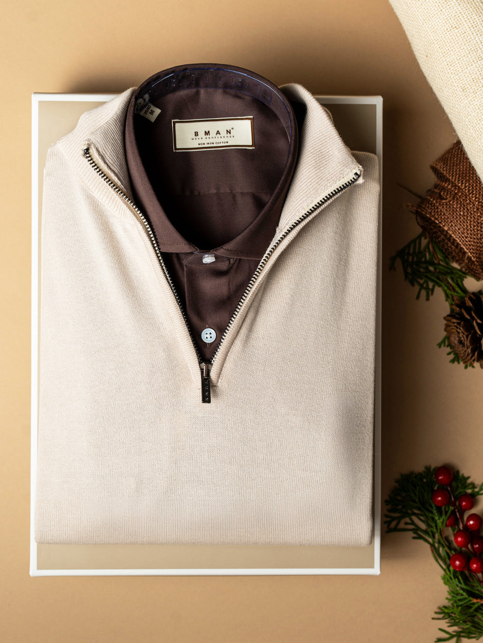 Pachet Cadou Barbati Pulover Cu Fermoar Si Camasa Bumbac Bman0006 (1)