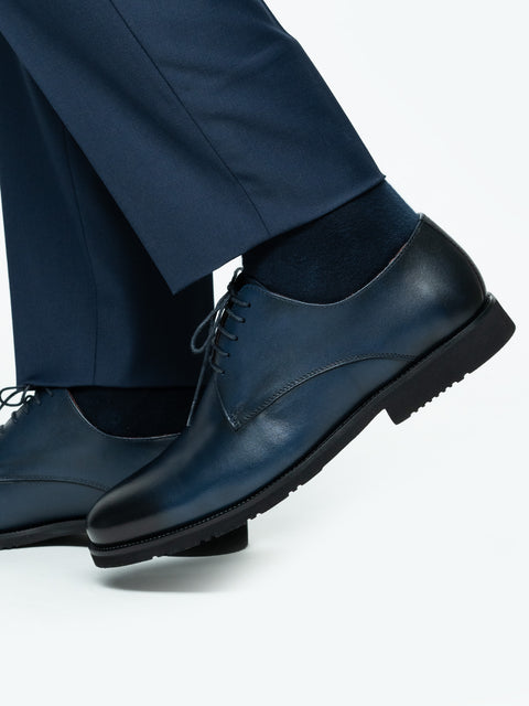 Pantofi Barbati Eleganti Derby Albastru Bleumarin Mat 100% Piele Naturala BMan0333 (8)