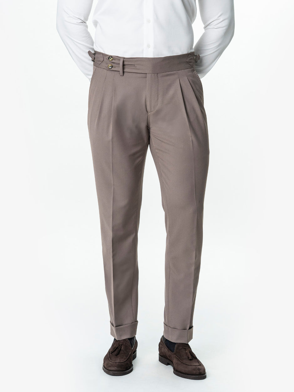Pantaloni Cu Pense Barbati Cappuccino Gurkha Din Stofa Sarto BMan702 (4)