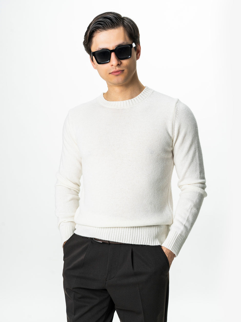 Pulover Barbati Crem Deschis Ecru Toamna Iarna Din 100% Lana Lambswool BMan0032 (5)